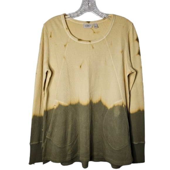 LOGO Waffle Knit Dip Dye Long Sleeve Tunic Top Casual Relaxed Fit Size Small - Picture 3 of 10